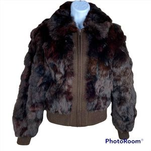 Vintage Dino Ricco chocolate brown rabbit fur cropped bomber jacket coat small